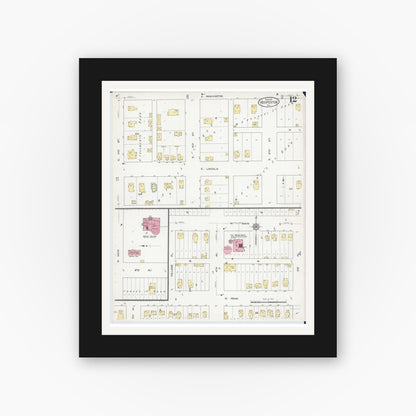 Old map wall art mockup — black gallery frame with white mat — Sanborn Fire Insurance Map from Hoopeston, Vermilion County, Illinois (1913), Sheet #0012
