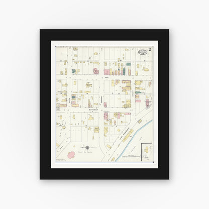 Old map wall art mockup — black gallery frame with white mat — Sanborn Fire Insurance Map from Buffalo, Wright County, Minnesota (1909), Sheet #0002