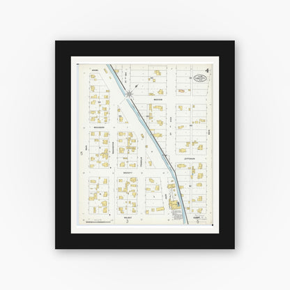 Old map wall art mockup — black gallery frame with white mat — Sanborn Fire Insurance Map from Lake City, Wabasha County, Minnesota (1900), Sheet #0004