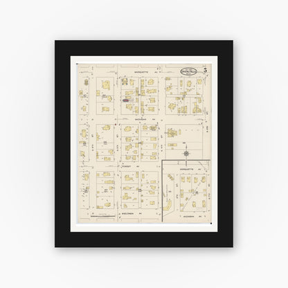 Old map wall art mockup — black gallery frame with white mat — Sanborn Fire Insurance Map from Crystal Falls, Iron County, Michigan (1922), Sheet #0005