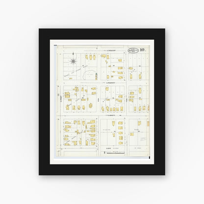Old map wall art mockup — black gallery frame with white mat — Sanborn Fire Insurance Map from Marquette, Marquette County, Michigan (1904), Sheet #0010