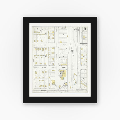 Old map wall art mockup — black gallery frame with white mat — Sanborn Fire Insurance Map from Paxton, Ford County, Illinois (1921), Sheet #0002