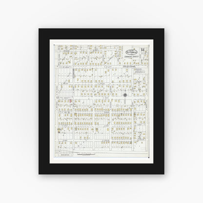 Old map wall art mockup — black gallery frame with white mat — Sanborn Fire Insurance Map from West Frankfort, Franklin County, Illinois (1919), Sheet #0014
