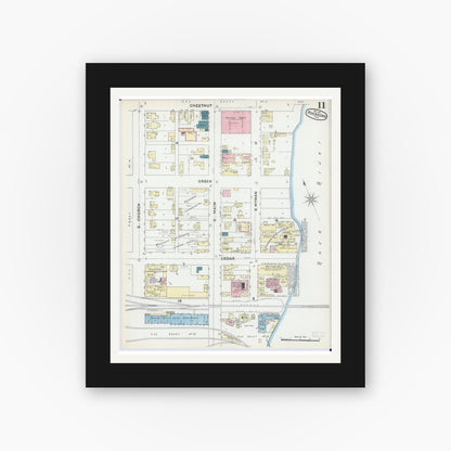 Old map wall art mockup — black gallery frame with white mat — Sanborn Fire Insurance Map from Rockford, Winnebago County, Illinois (1891), Sheet #0011