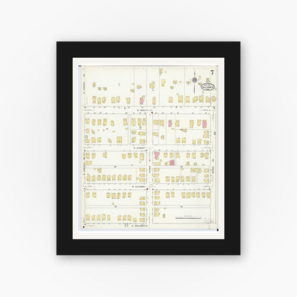 Old map wall art mockup — black gallery frame with white mat — Sanborn Fire Insurance Map from Alliance, Stark County, Ohio (1911), Sheet #0007