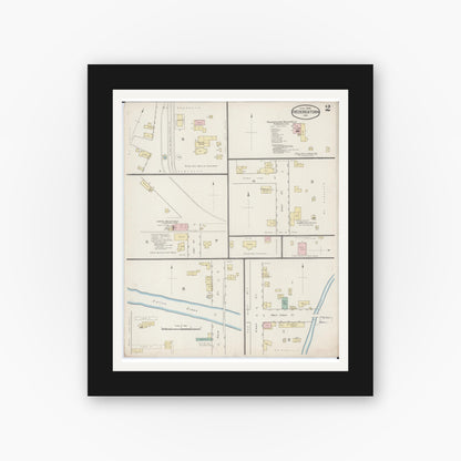 Old map wall art mockup — black gallery frame with white mat — Sanborn Fire Insurance Map from Fredericktown, Madison County, Missouri (1886), Sheet #0002