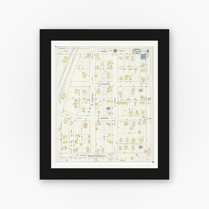Old map wall art mockup — black gallery frame with white mat — Sanborn Fire Insurance Map from Toulon, Stark County, Illinois (1913), Sheet #0002