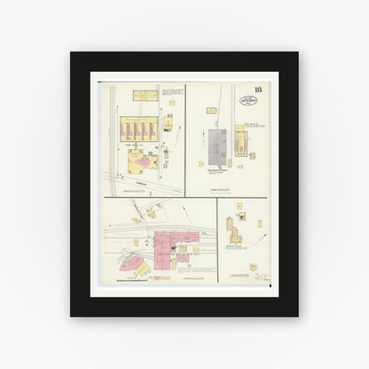Old map wall art mockup — black gallery frame with white mat — Sanborn Fire Insurance Map from Mount Vernon, Knox County, Ohio (1907), Sheet #0018