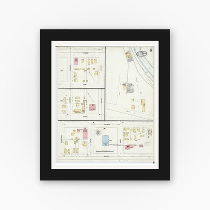 Old map wall art mockup — black gallery frame with white mat — Sanborn Fire Insurance Map from Saint Joseph, Berrien County, Michigan (1896), Sheet #0006