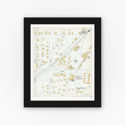 Old map wall art mockup — black gallery frame with white mat — Sanborn Fire Insurance Map from Owatonna, Steele County, Minnesota (1900), Sheet #0010