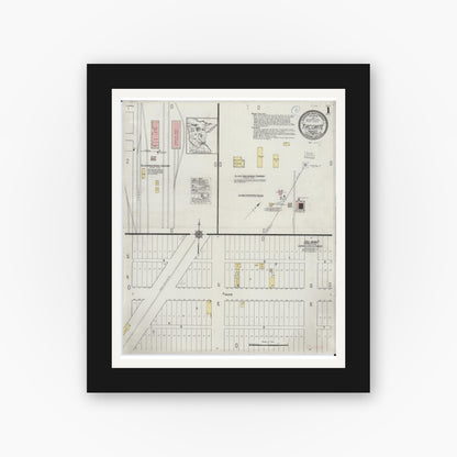 Old map wall art mockup — black gallery frame with white mat — Sanborn Fire Insurance Map from Taconite, Ltasca County, Minnesota (1921), Sheet #0001