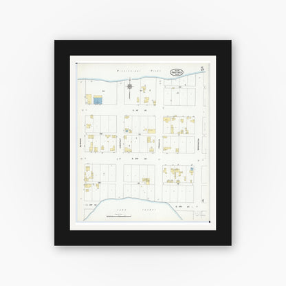 Old map wall art mockup — black gallery frame with white mat — Sanborn Fire Insurance Map from Hastings, Dakota County, Minnesota (1910), Sheet #0005