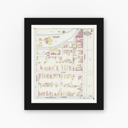 Old map wall art mockup — black gallery frame with white mat — Sanborn Fire Insurance Map from Chillicothe, Ross County, Ohio (1890), Sheet #0003