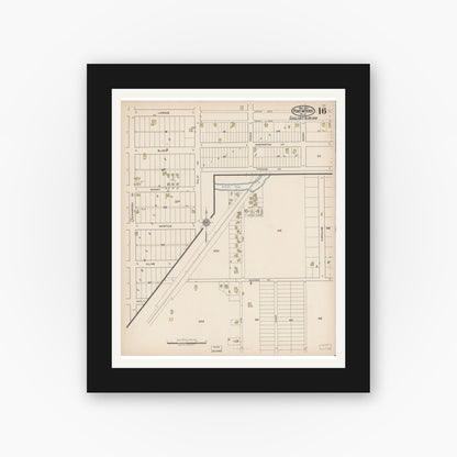 Old map wall art mockup — black gallery frame with white mat — Sanborn Fire Insurance Map from Fort Myers, Lee County, Florida (1922), Sheet #0016