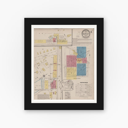 Old map wall art mockup — black gallery frame with white mat — Sanborn Fire Insurance Map from Wolfe City, Hunt County, Texas (1922) - Complete Map Set