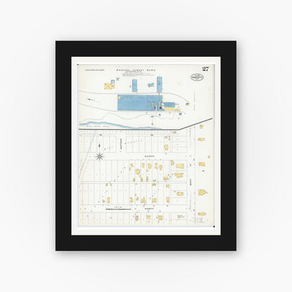 Old map wall art mockup — black gallery frame with white mat — Sanborn Fire Insurance Map from Mankato, Blue Earth County, Minnesota (1908), Sheet #0027