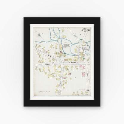 Old map wall art mockup — black gallery frame with white mat — Sanborn Fire Insurance Map from Gardner, Worcester County, Massachusetts (1889), Sheet #0002