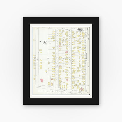 Old map wall art mockup — black gallery frame with white mat — Sanborn Fire Insurance Map from Hornell, Steuben County, New York (1909) - Complete Map Set