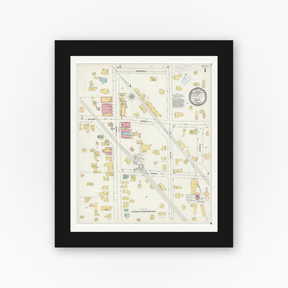 Old map wall art mockup — black gallery frame with white mat — Sanborn Fire Insurance Map from Avoca, Steuben County, New York (1898), Sheet #0001