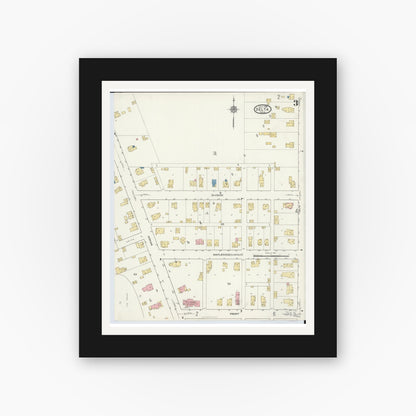 Old map wall art mockup — black gallery frame with white mat — Sanborn Fire Insurance Map from Delta, Fulton County, Ohio (1916), Sheet #0003