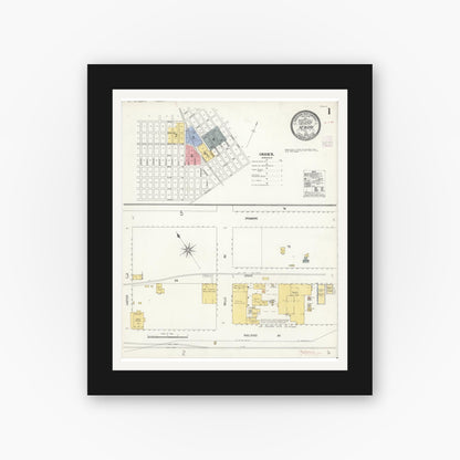 Old map wall art mockup — black gallery frame with white mat — Sanborn Fire Insurance Map from Newark, Alameda County, California (1908), Sheet #0001
