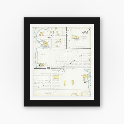 Old map wall art mockup — black gallery frame with white mat — Sanborn Fire Insurance Map from Elk River, Sherburne County, Minnesota (1899), Sheet #0003