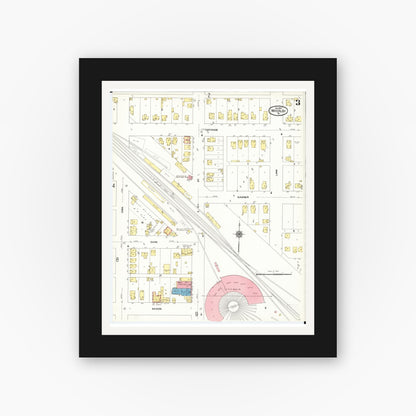 Old map wall art mockup — black gallery frame with white mat — Sanborn Fire Insurance Map from Waterloo, Black Hawk County, Iowa (1910), Sheet #0003