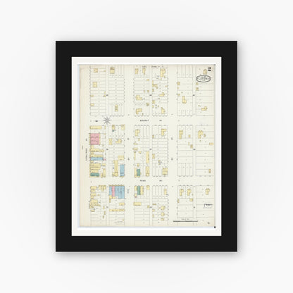 Old map wall art mockup — black gallery frame with white mat — Sanborn Fire Insurance Map from Flatonia, Fayette County, Texas (1896), Sheet #0002
