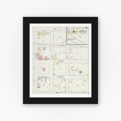 Old map wall art mockup — black gallery frame with white mat — Sanborn Fire Insurance Map from Mount Pleasant, Titus County, Texas (1891), Sheet #0002