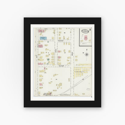 Old map wall art mockup — black gallery frame with white mat — Sanborn Fire Insurance Map from Flemington, Hunterdon County, New Jersey (1890), Sheet #0003