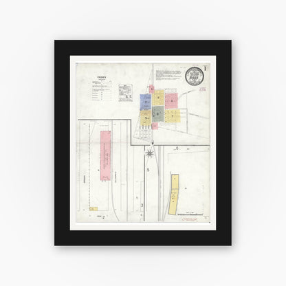 Old map wall art mockup — black gallery frame with white mat — Sanborn Fire Insurance Map from Biggs, Butte County, California (1909), Sheet #0001