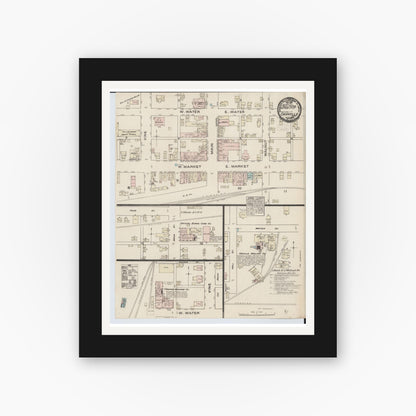 Old map wall art mockup — black gallery frame with white mat — Sanborn Fire Insurance Map from Orrville, Wayne County, Ohio (1884), Sheet #0001
