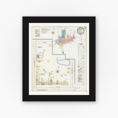 Old map wall art mockup — black gallery frame with white mat — Sanborn Fire Insurance Map from Princeton, Mercer County, New Jersey (1895) - Complete Map Set