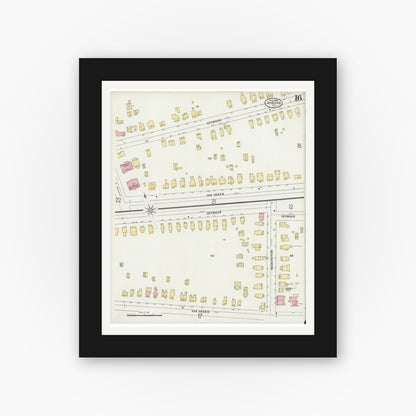 Old map wall art mockup — black gallery frame with white mat — Sanborn Fire Insurance Map from Auburn, Cayuga County, New York (1898), Sheet #0016
