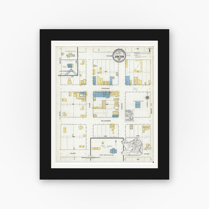 Old map wall art mockup — black gallery frame with white mat — Sanborn Fire Insurance Map from Junction, Kimble County, Texas (1921) - Complete Map Set