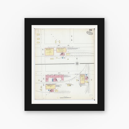 Old map wall art mockup — black gallery frame with white mat — Sanborn Fire Insurance Map from Rockford, Winnebago County, Illinois (1891), Sheet #0032
