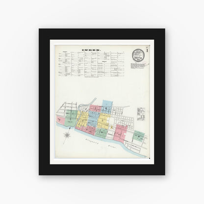 Old map wall art mockup — black gallery frame with white mat — Sanborn Fire Insurance Map from Tarentum, Allegheny County, Pennsylvania (1897), Sheet #0001
