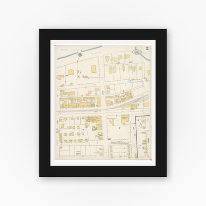 Old map wall art mockup — black gallery frame with white mat — Sanborn Fire Insurance Map from Kahului, Maui County, Hawaii (1914), Sheet #0002