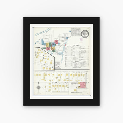 Old map wall art mockup — black gallery frame with white mat — Sanborn Fire Insurance Map from Athens, Athens County, Ohio (1907), Sheet #0001