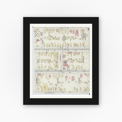 Old map wall art mockup — black gallery frame with white mat — Sanborn Fire Insurance Map from Xenia, Greene County, Ohio (1890), Sheet #0005