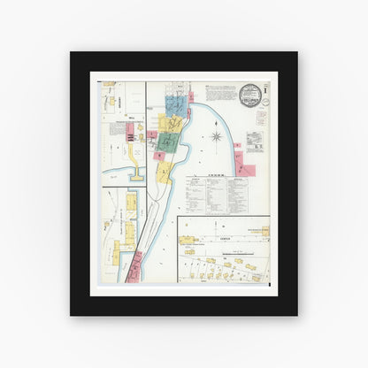 Old map wall art mockup — black gallery frame with white mat — Sanborn Fire Insurance Map from Lake Linden, Houghton County, Michigan (1900) - Complete Map Set
