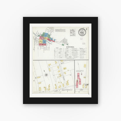Old map wall art mockup — black gallery frame with white mat — Sanborn Fire Insurance Map from Orange, Franklin County, Massachusetts (1905) - Complete Map Set