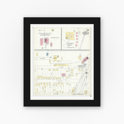 Old map wall art mockup — black gallery frame with white mat — Sanborn Fire Insurance Map from Harrisburg, Saline County, Illinois (1913), Sheet #0003