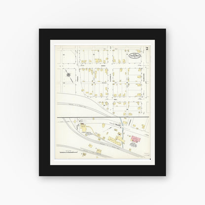 Old map wall art mockup — black gallery frame with white mat — Sanborn Fire Insurance Map from Osceola Mills, Clearfield County, Pennsylvania (1910), Sheet #0002