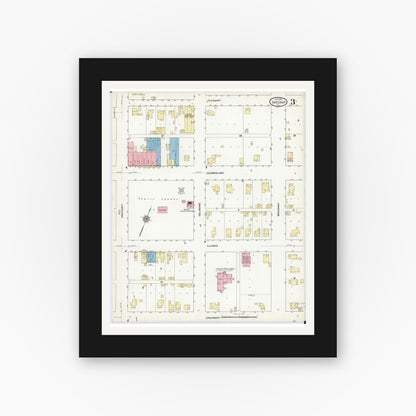 Old map wall art mockup — black gallery frame with white mat — Sanborn Fire Insurance Map from Greenup, Cumberland County, Illinois (1912), Sheet #0003