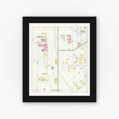 Old map wall art mockup — black gallery frame with white mat — Sanborn Fire Insurance Map from Athens, Bradford County, Pennsylvania (1903), Sheet #0007
