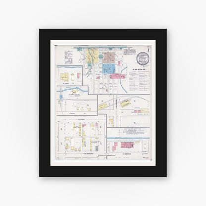Old map wall art mockup — black gallery frame with white mat — Sanborn Fire Insurance Map from Boonville, Cooper County, Missouri (1892) - Complete Map Set