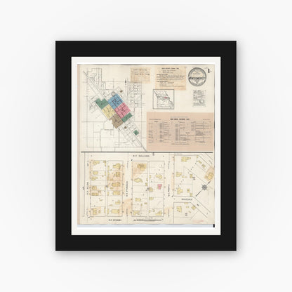 Old map wall art mockup — black gallery frame with white mat — Sanborn Fire Insurance Map from Montgomery City, Montgomery County, Missouri (1932) - Complete Map Set