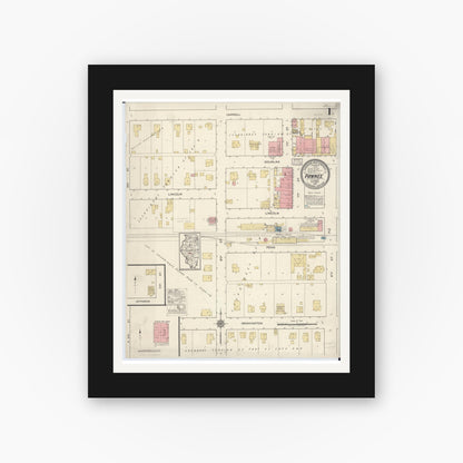 Old map wall art mockup — black gallery frame with white mat — Sanborn Fire Insurance Map from Pawnee, Sangamon County, Illinois (1917) - Complete Map Set