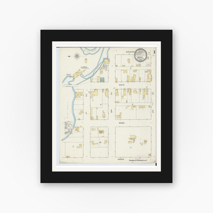 Old map wall art mockup — black gallery frame with white mat — Sanborn Fire Insurance Map from Hersey, Osceola County, Michigan (1894), Sheet #0001